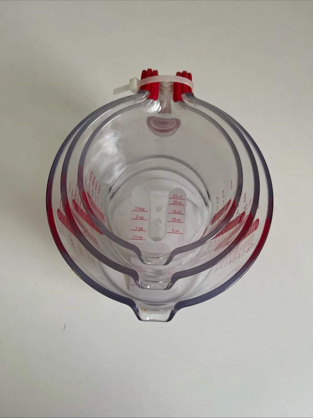 Progressive Stackable Nesting Liquid Measuring Cups Red Writing Set of 3 New
